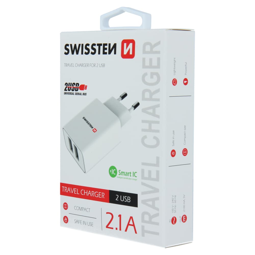 Swissten síťový adaptér smart ic 2x usb 2,1a power bílý - náhled 3
