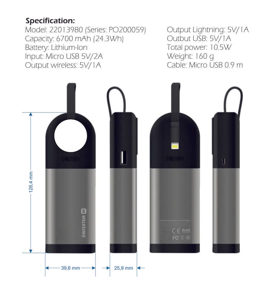 Swissten 2in1 apple watch mfi power bank 6700 mah - náhled 3