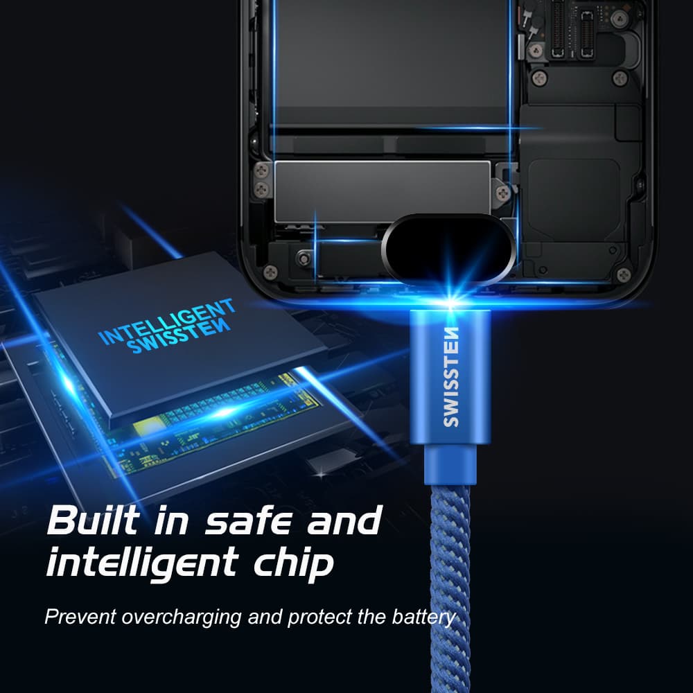Datový kabel swissten textile usb / micro usb 2,0 m modrý - náhled 3