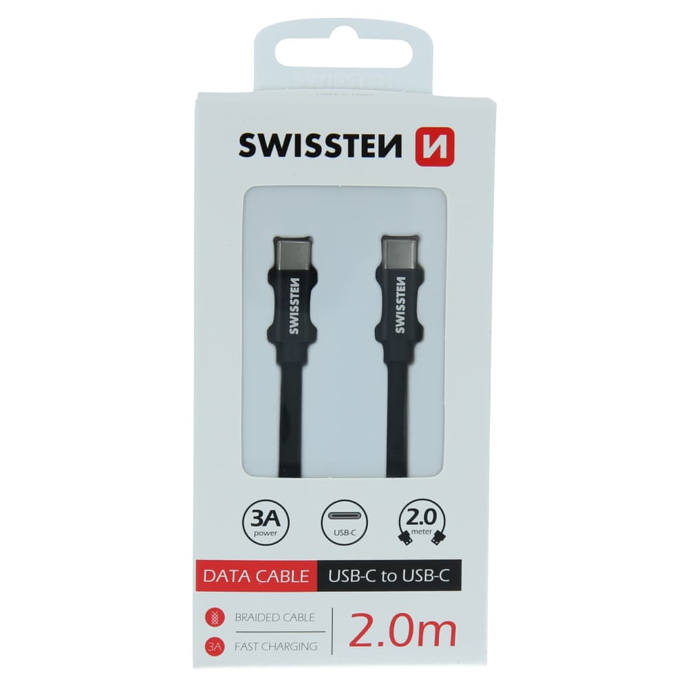 Datový kabel swissten textile usb-c / usb-c 2,0 m černý - náhled 3