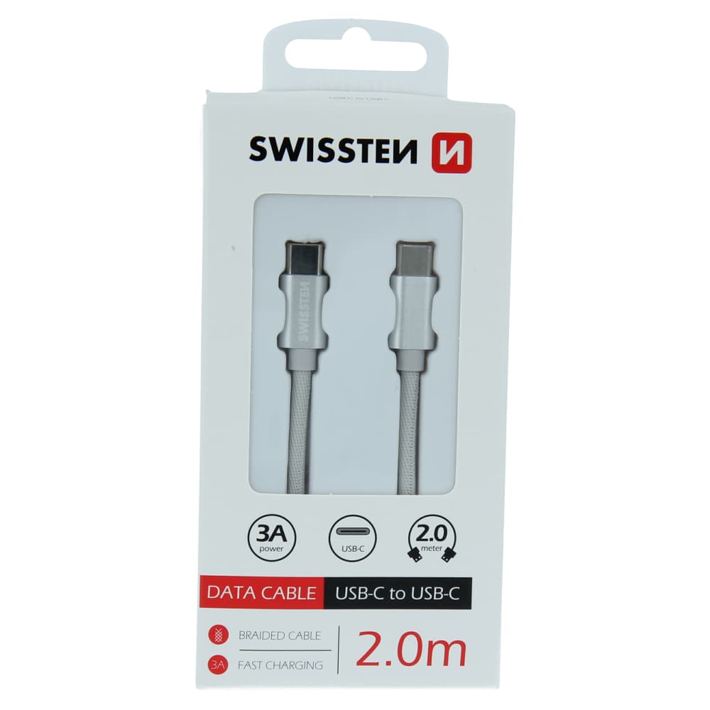 Datový kabel swissten textile usb-c / usb-c 2,0 m stříbrný - náhled 3