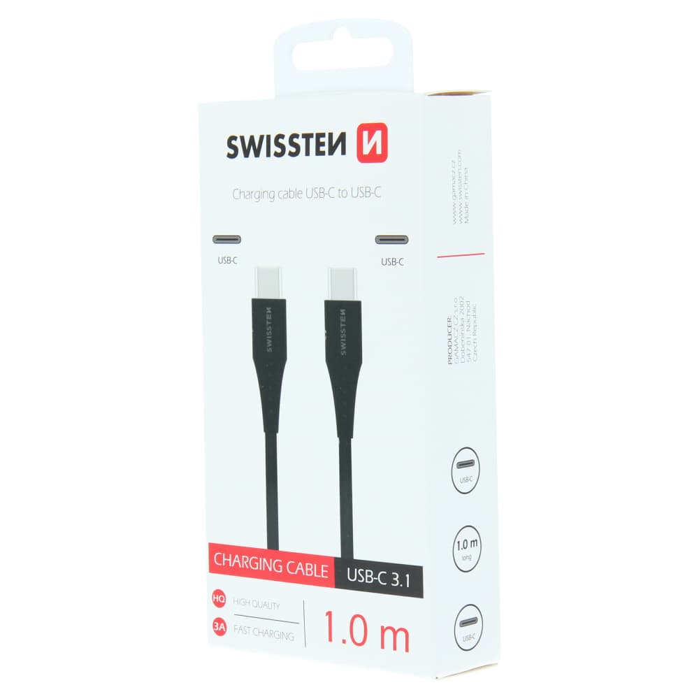 Datový kabel swissten usb-c / usb-c 1,0 m černý - náhled 3
