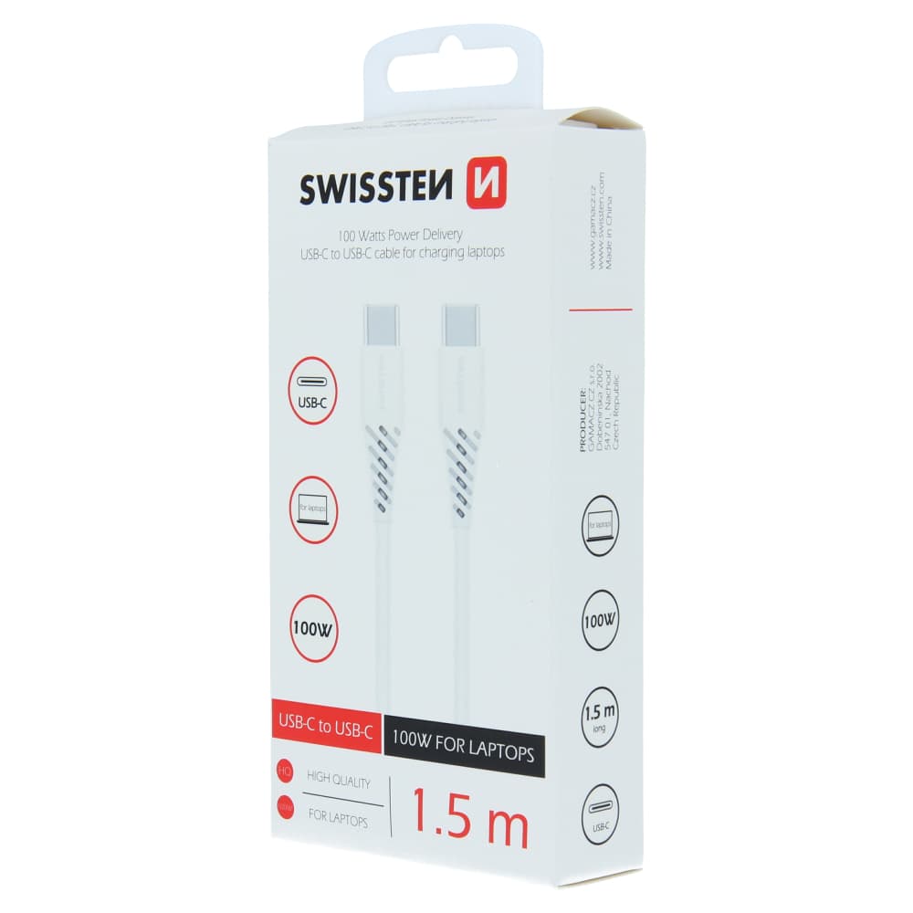 Datový kabel swissten tpe usb-c/usb-c power delivery 5a (100w) 1,5 m bílý - náhled 3