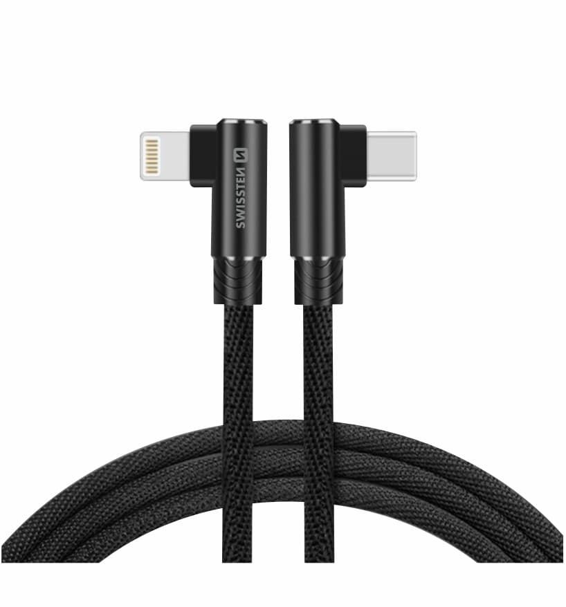 Textilní datový kabel swissten arcade usb-c / lightning 1,2 m černý - náhled 3