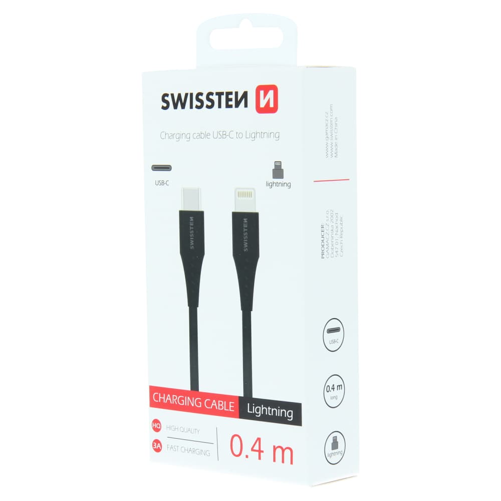 Datový kabel swissten usb-c / lightning 0,4 m černý - náhled 3