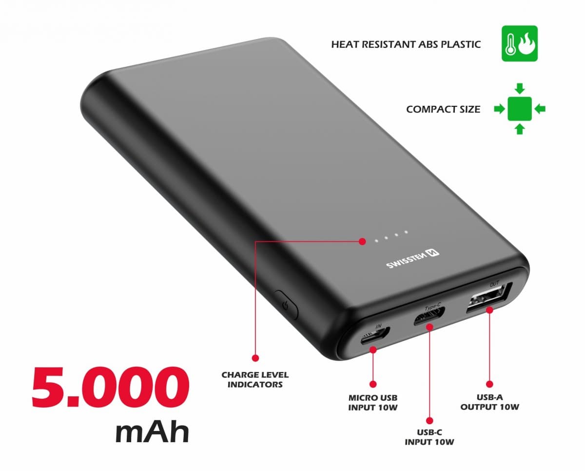 Swissten power line power bank 5000 mah 10w black - náhled 3