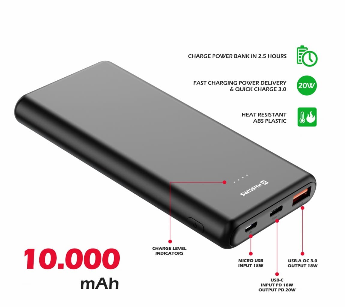 Swissten power line power bank 10000 mah 20w power delivery black - náhled 3