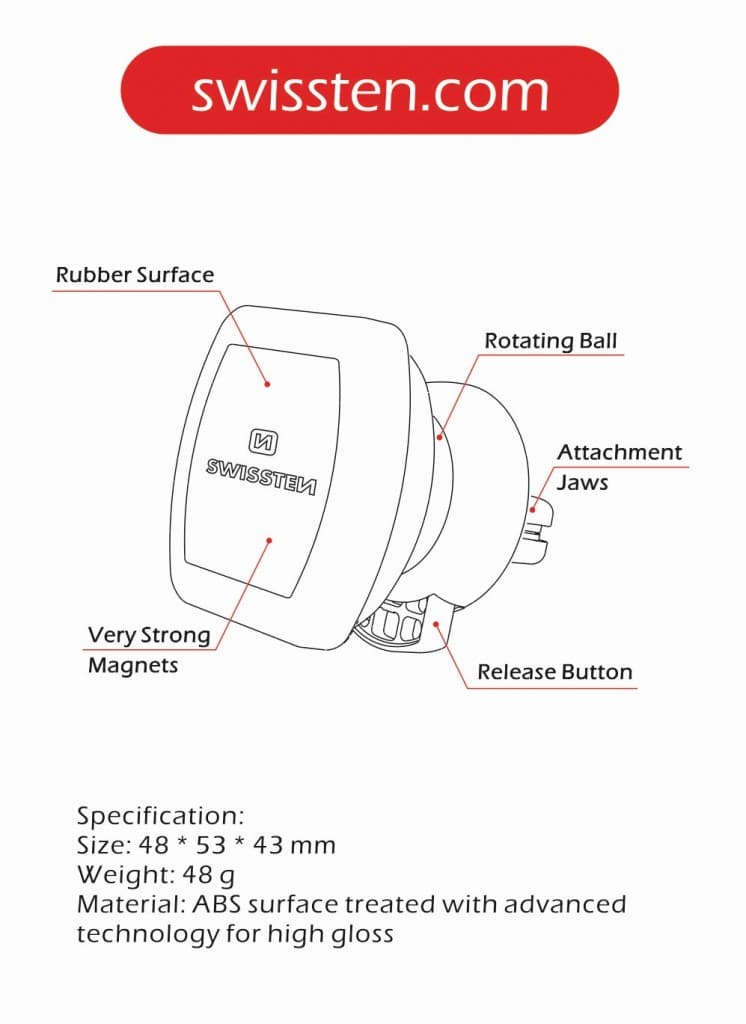 Magnetický držák do ventilace auta swissten s-grip av-m3 (eco balení) - náhled 3