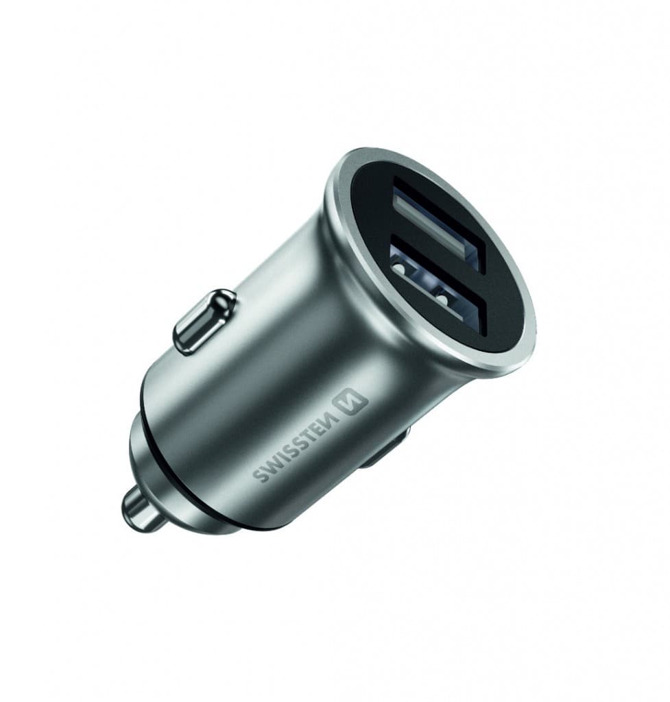 Swissten cl adaptér 2x usb 4,8a metal silver (eco balení) - náhled 3
