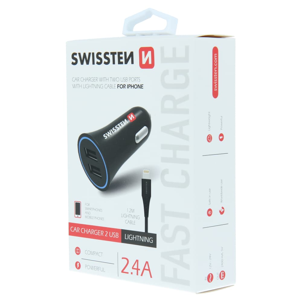 Swissten cl adaptér 2,4a power 2x usb + kabel lightning - náhled 3