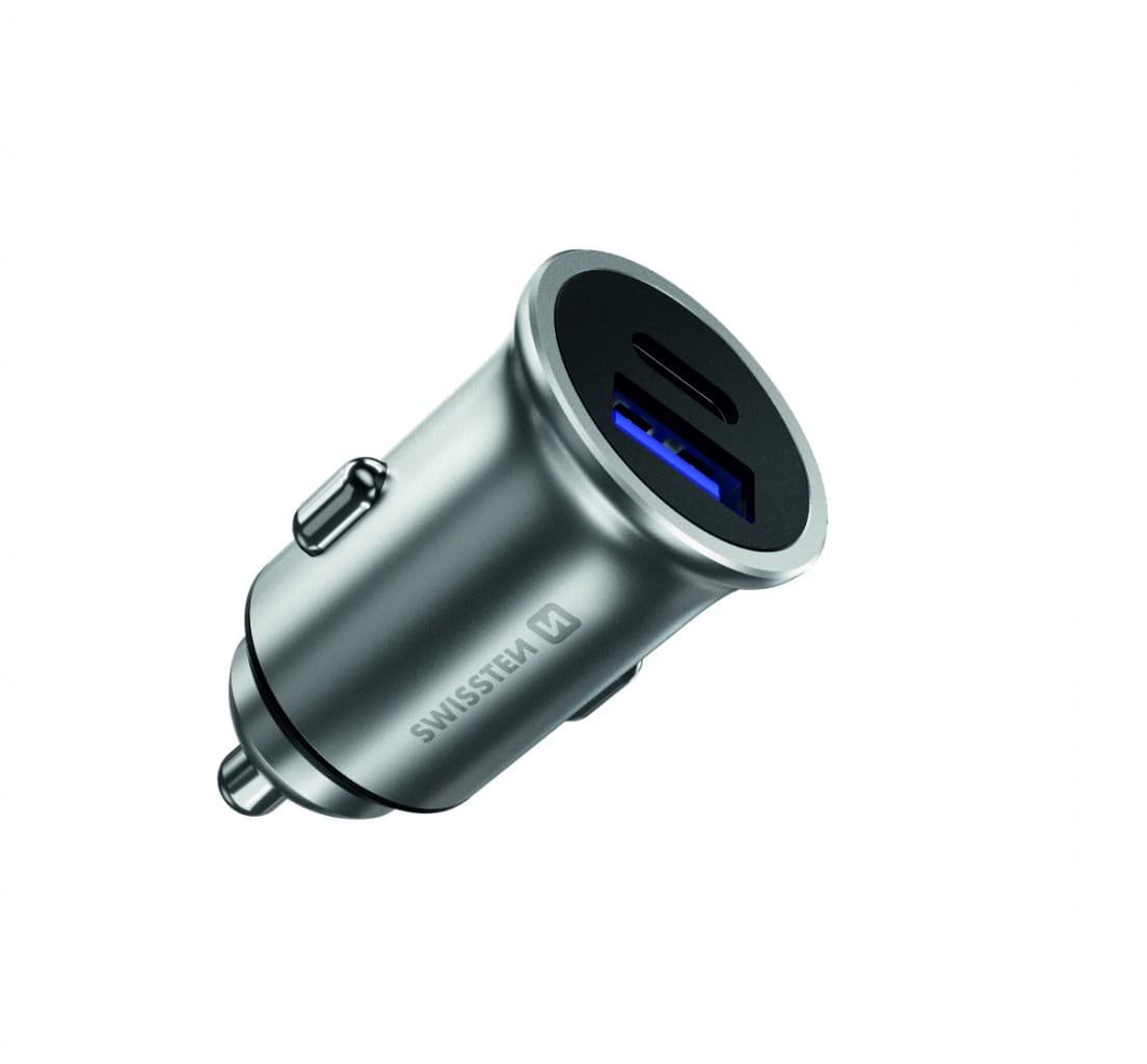 Swissten cl adaptér power delivery usb-c + quick charge 3.0 36w metal stříbrný - náhled 3