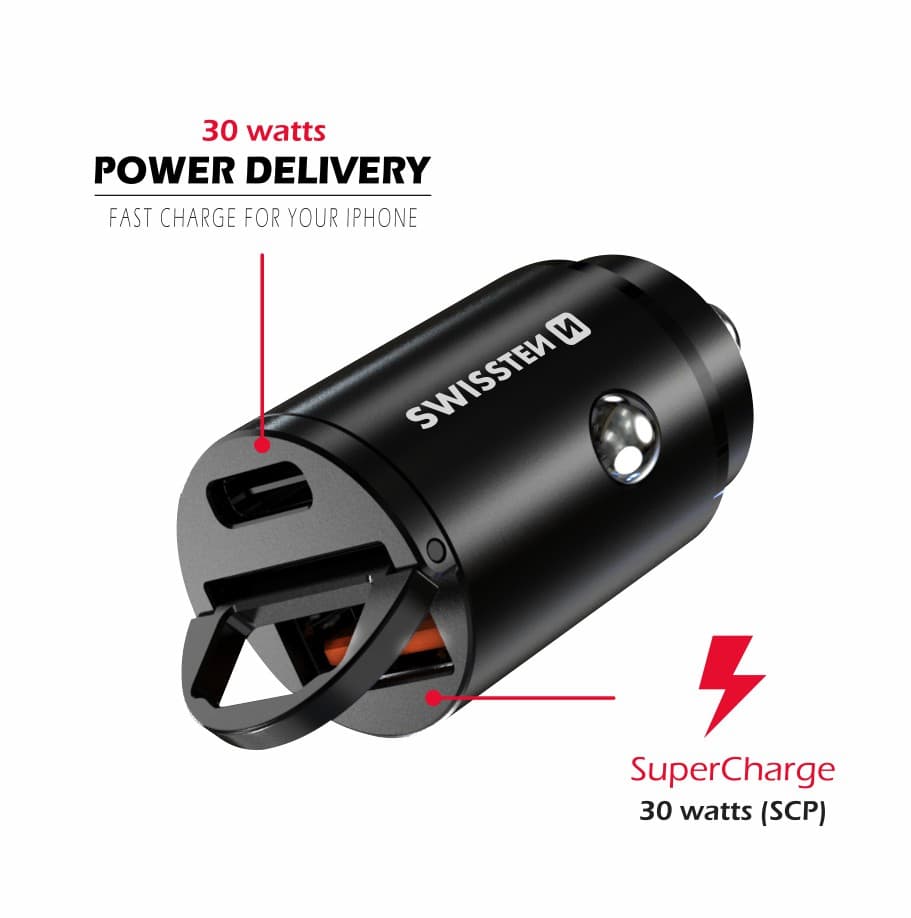 Swissten cl adaptér power delivery usb-c + super charge 3.0 30w nano černý - náhled 3