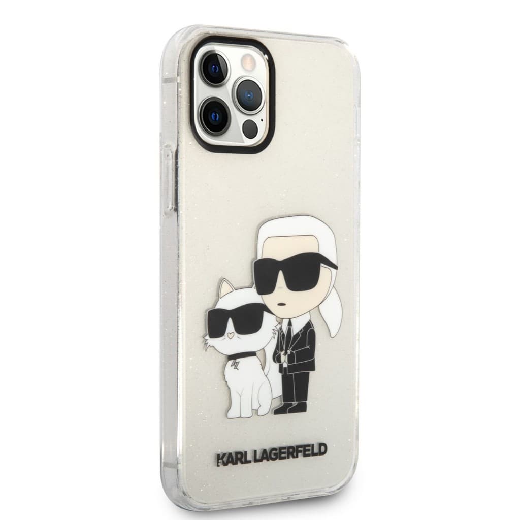 Karl Lagerfeld IML Glitter Karl and Choupette NFT Zadní Kryt pro iPhone 12/12 Pro Transparent - náhled 3