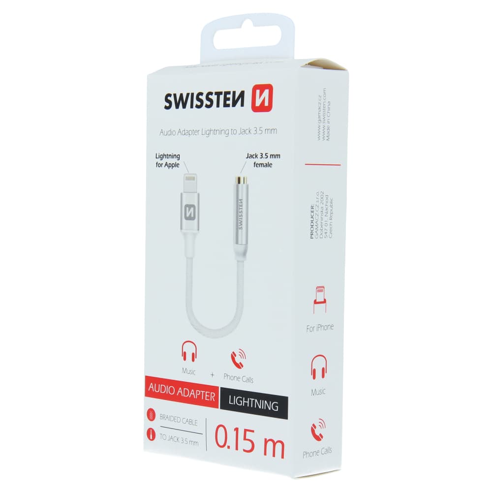 Audio adaptér swissten textile lightning /jack(samice) 0,15 m stříbrný - náhled 3