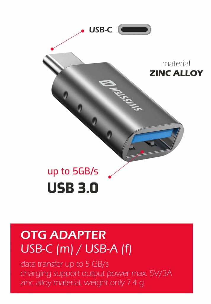 Swissten otg adapter usb-c(m)/usb-a(f) - náhled 3