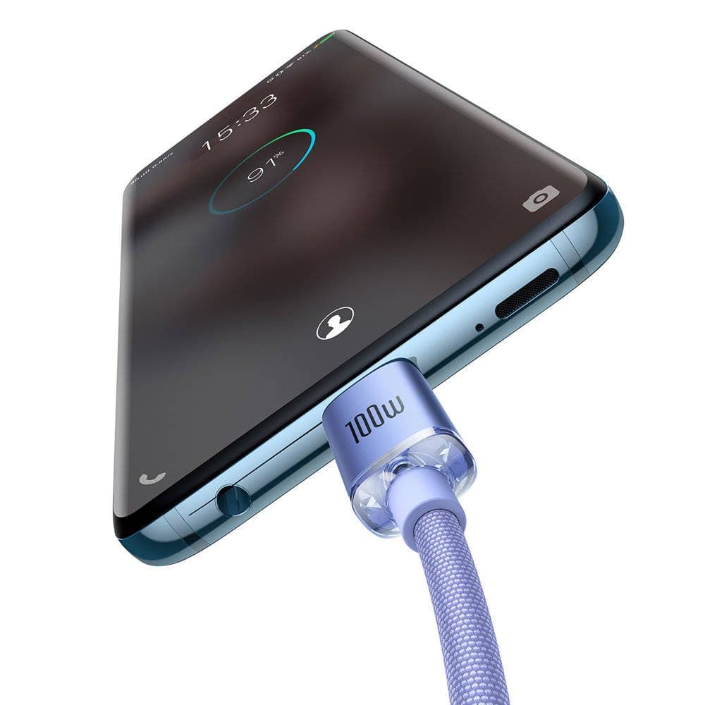 Baseus CAJY000705 Crystal Shine Series Datový Kabel USB-C - USB-C 100W 2m Purple - náhled 3