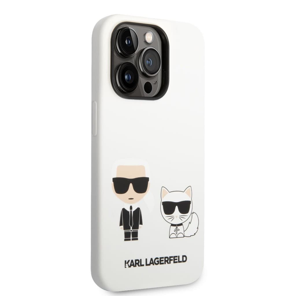 Karl Lagerfeld and Choupette Liquid Silicone Zadní Kryt pro iPhone 14 Pro Max White - náhled 3
