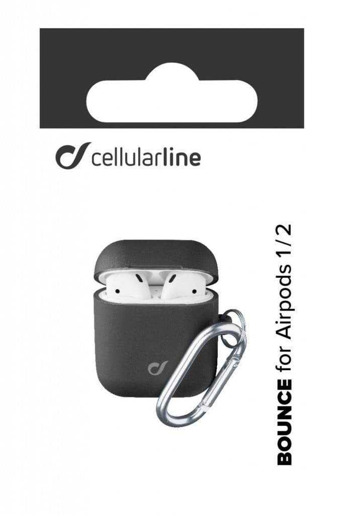 Ochranný kryt s karabinou Cellularline Bounce pro Apple AirPods 1 &amp; 2, černý - náhled 3