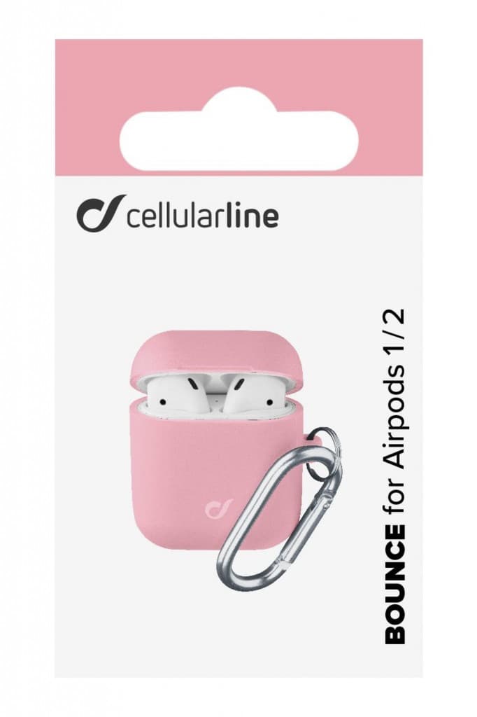 Ochranný kryt s karabinou Cellularline Bounce pro Apple AirPods 1 &amp; 2, růžový - náhled 3