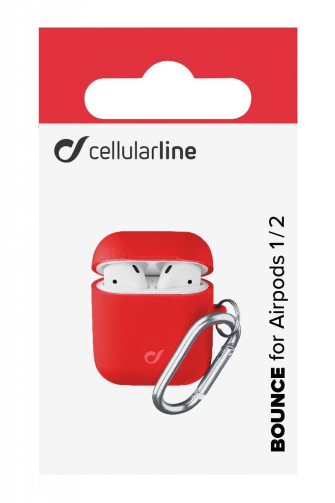 Ochranný kryt s karabinou Cellularline Bounce pro Apple AirPods 1 &amp; 2, červený - náhled 3