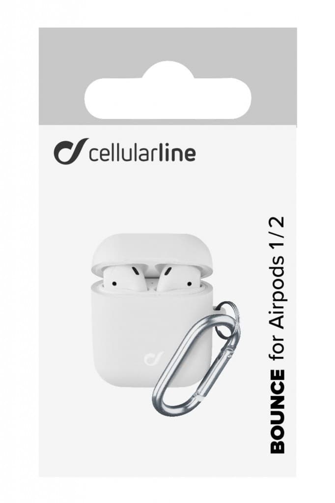 Ochranný kryt s karabinou Cellularline Bounce pro Apple AirPods 1 &amp; 2, bílý - náhled 3
