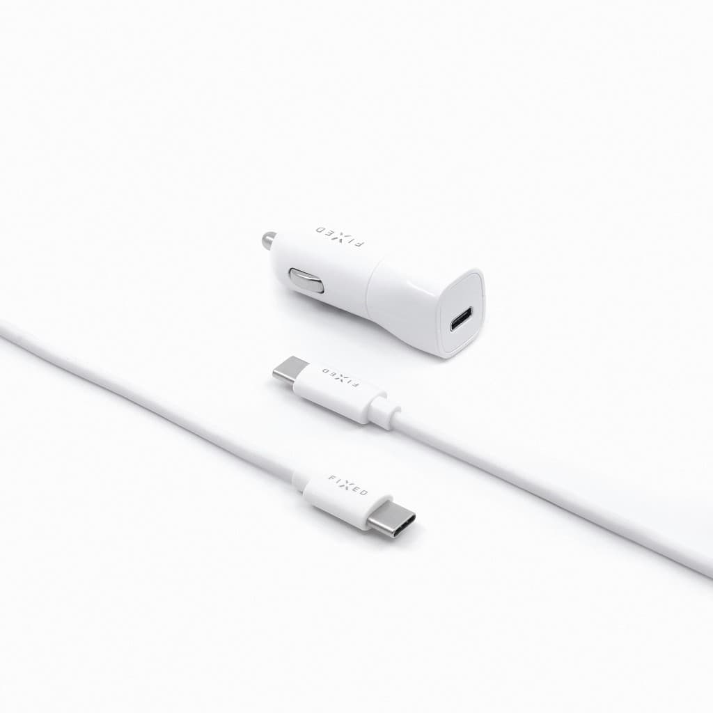 Set autonabíječky FIXED s USB-C výstupem a USB-C/USB-C kabelu, podpora PD, 1 metr, 18W, bílý - náhled 3