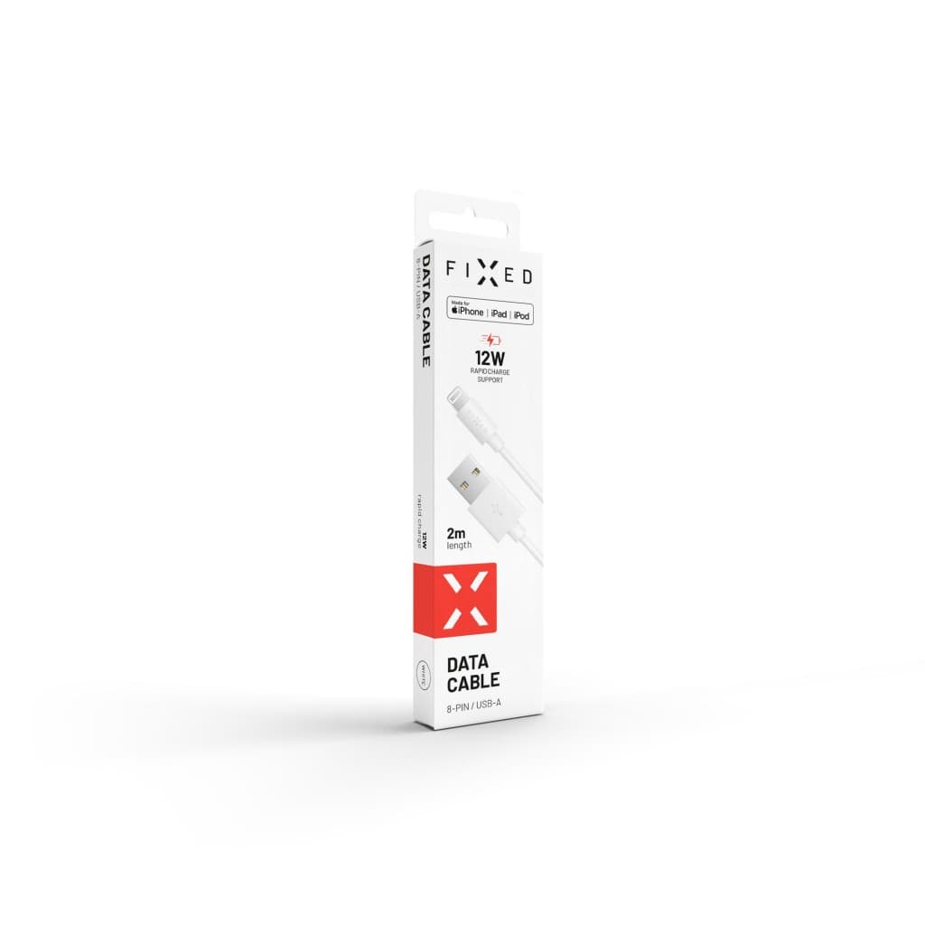 Dlouhý datový a nabíjecí kabel FIXED s konektory USB/Lightning, 2 metry, MFI certifikace, bílý - náhled 3
