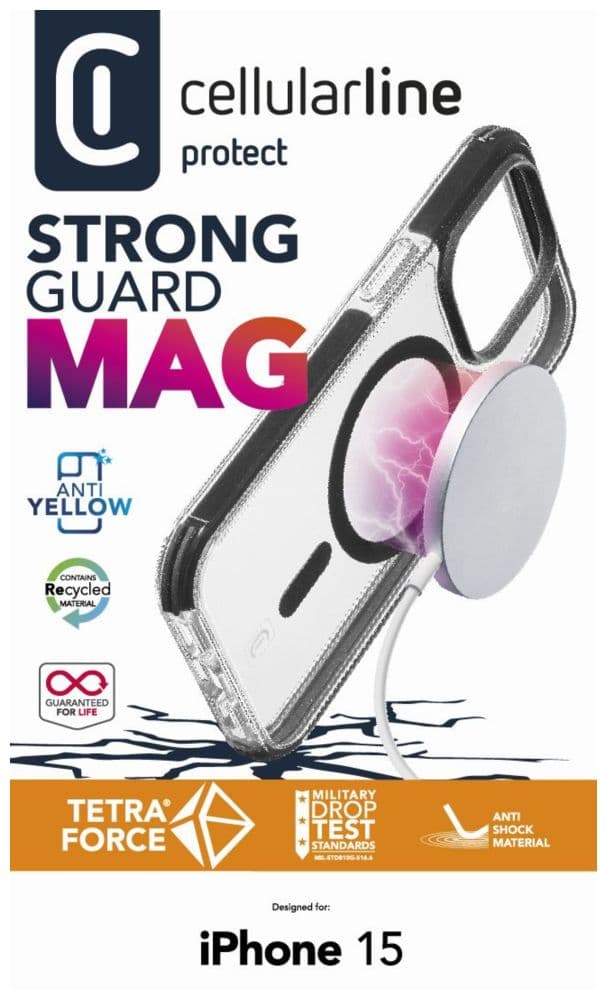 Ochranný kryt Cellularline Tetra Force Strong Guard Mag s podporou Magsafe pro Apple iPhone 15, transparentní - náhled 3