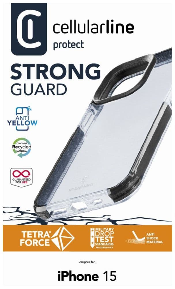 Ultra ochranné pouzdro Cellularline Tetra Force Shock-Twist pro Apple iPhone 15, 2 stupně ochrany, transparentní - náhled 3