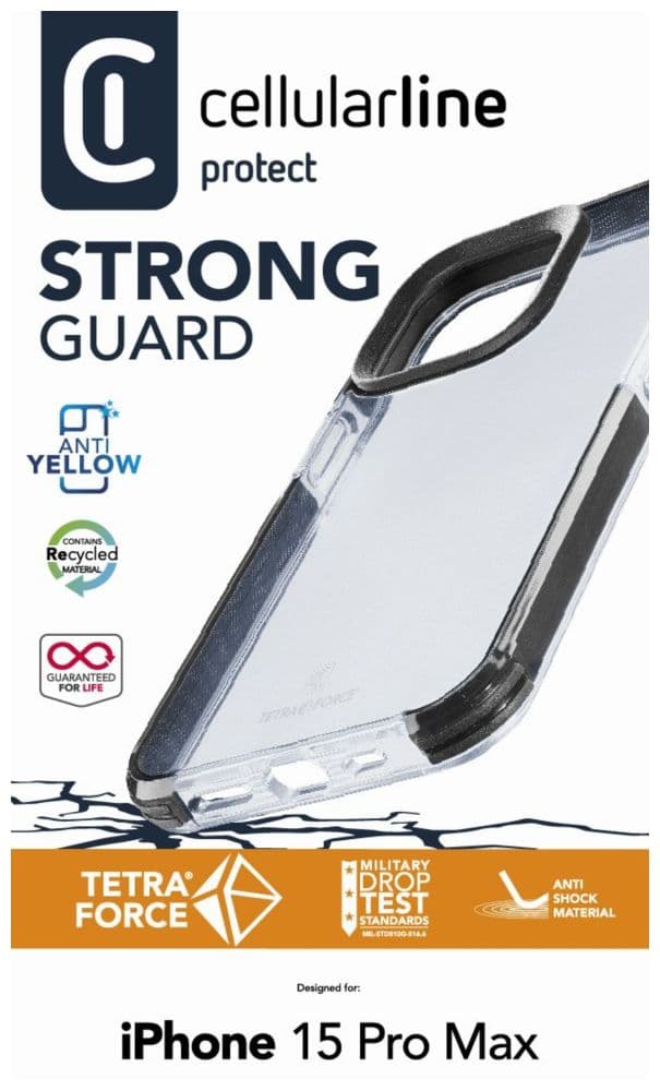 Ultra ochranné pouzdro Cellularline Tetra Force Shock-Twist pro Apple iPhone 15 Pro Max, 2 stupně ochrany, transparentní - náhled 3