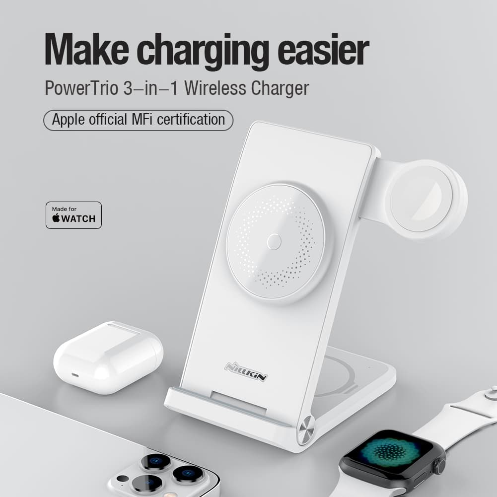 Bezdrátová nabíječka Nillkin PowerTrio 3v1 MagSafe pro Apple Watch White (MFI) - náhled 3