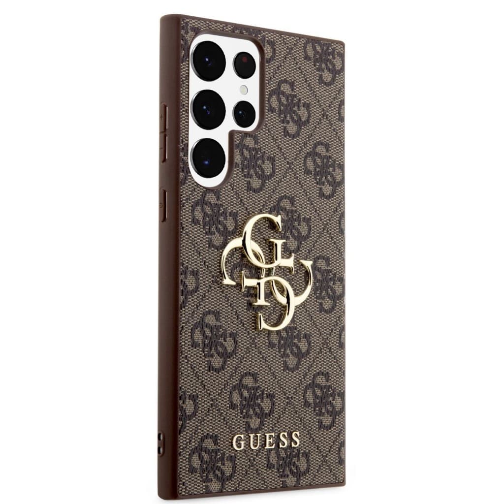Guess PU 4G Metal Logo Zadní Kryt pro Samsung Galaxy S23 Ultra Brown - náhled 3
