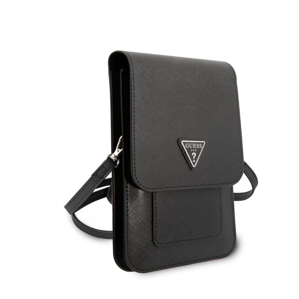 Kabelka na mobil Guess PU Saffiano Triangle Logo černá - náhled 3