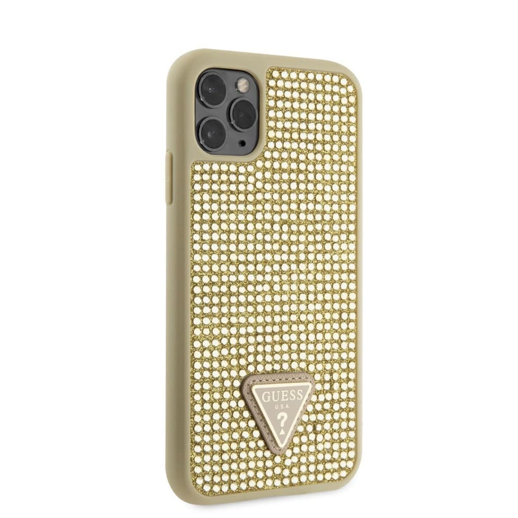 Zadní kryt Guess Rhinestones Triangle Metal Logo na iPhone 11 Pro zlatý - náhled 3