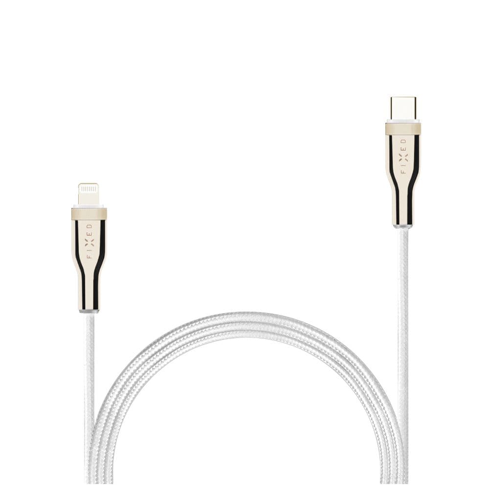 Dlouhý nabíjecí a datový opletený kabel FIXED s konektory USB-C/Lightning a podporou PD, 2 m, MFI, bílý - náhled 3