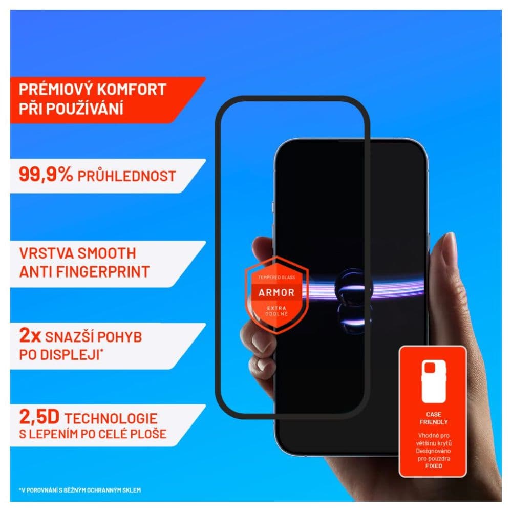 Prémiové ochranné tvrzené sklo FIXED Armor s aplikátorem pro Apple iPhone 15 Plus, černé - náhled 3