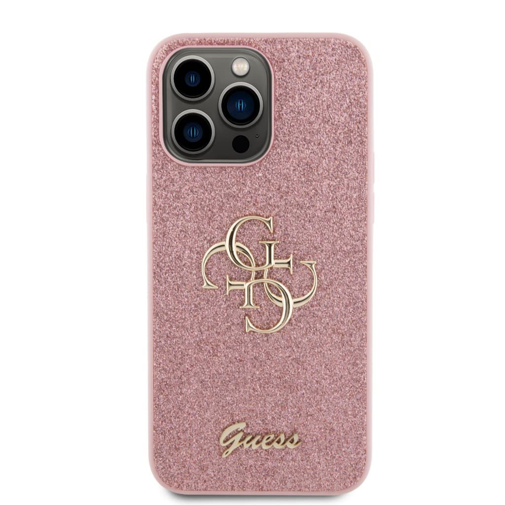 Guess PU Fixed Glitter 4G Metal Logo Zadní Kryt pro iPhone 15 Pro Max Pink - náhled 3