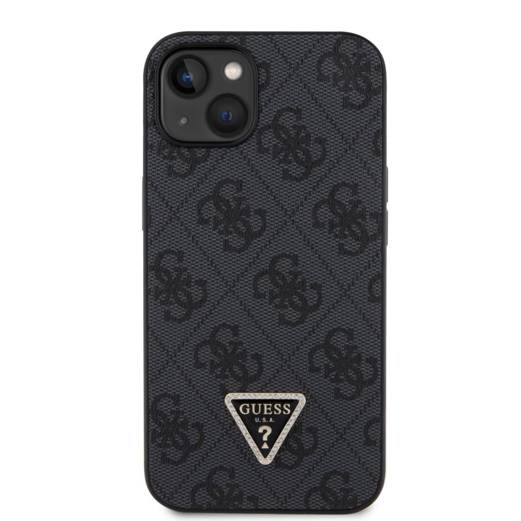 Guess PU 4G Strass Triangle Metal Logo Zadní Kryt pro iPhone 15 Black - náhled 3
