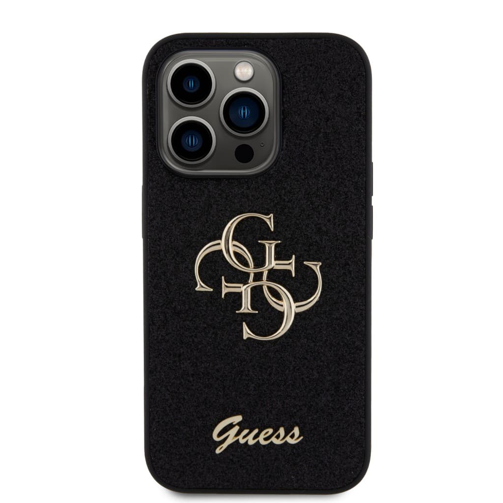 Guess PU Fixed Glitter 4G Metal Logo Zadní Kryt pro iPhone 15 Pro Black - náhled 3