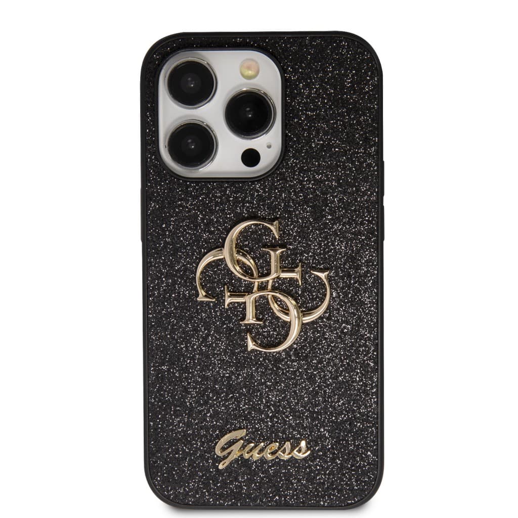 Guess PU Fixed Glitter 4G Metal Logo Zadní Kryt pro iPhone 15 Pro Max Black - náhled 3