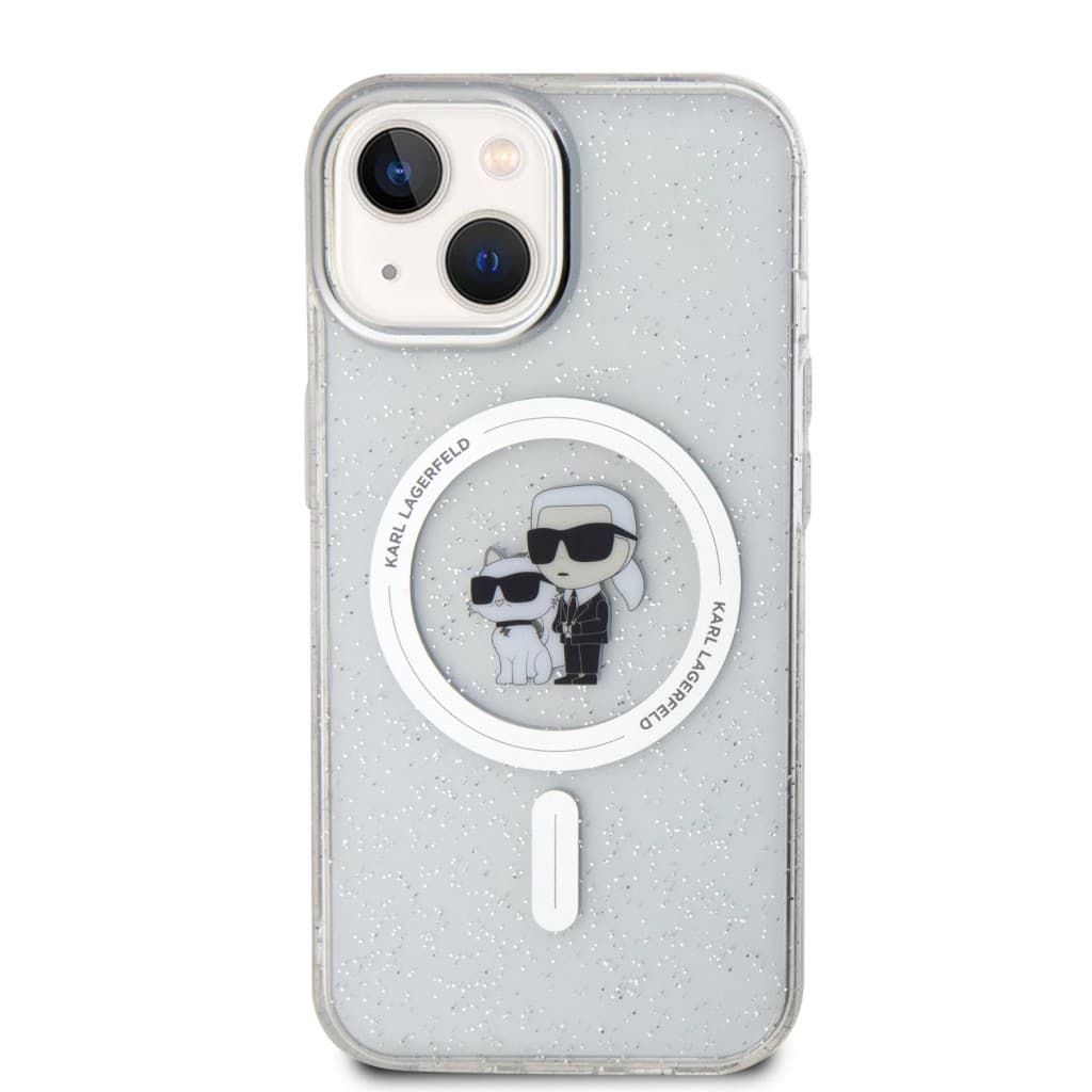 Karl Lagerfeld IML Glitter Karl and Choupette MagSafe Zadní Kryt pro iPhone 15 Transparent - náhled 3
