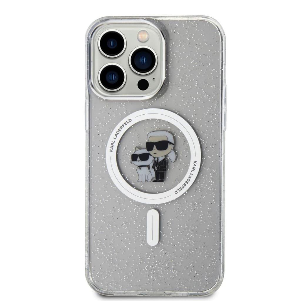 Karl Lagerfeld IML Glitter Karl and Choupette MagSafe Zadní Kryt pro iPhone 15 Pro Max Transparent - náhled 3