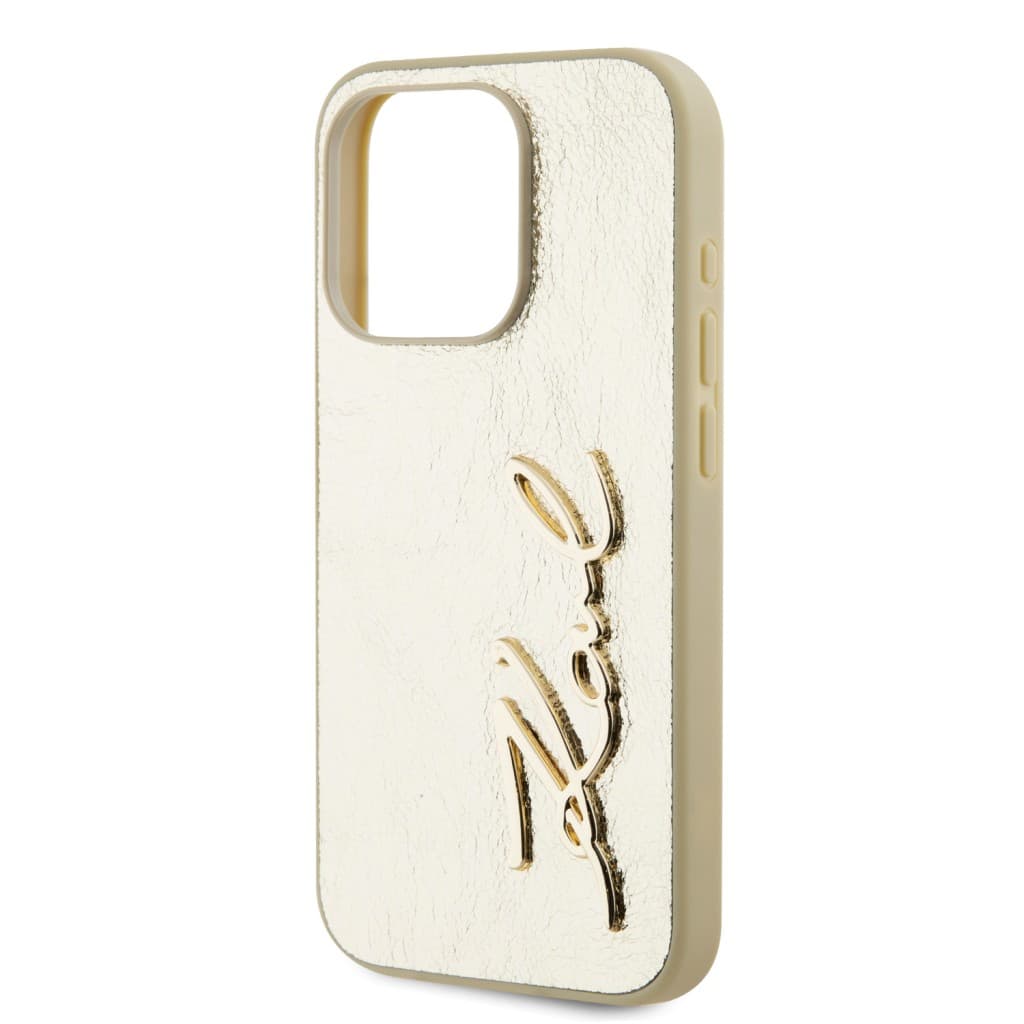 Karl Lagerfeld Wrinkled PU Signature Logo Zadní Kryt pro iPhone 15 Pro Max Gold - náhled 4