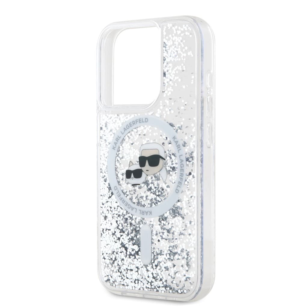 Karl Lagerfeld Liquid Glitter Karl and Choupette Heads MagSafe Zadní Kryt pro iPhone 15 Pro Max Transparent - náhled 4