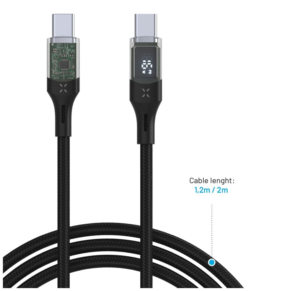 Nabíjecí a datový kabel FIXED s displejem s konektory USB-C/USB-C a podporou PD, 1.2m, USB 2.0, 100W, černý - náhled 4