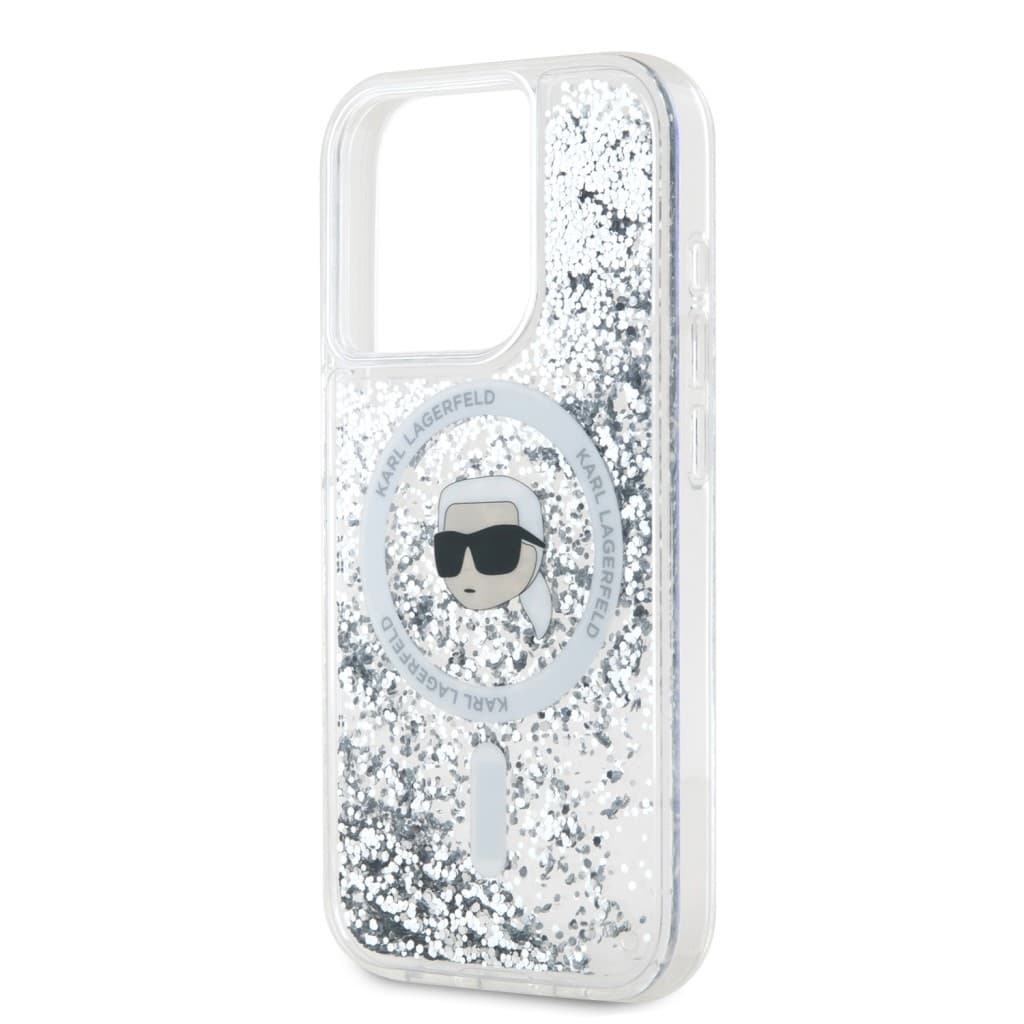 Karl Lagerfeld Liquid Glitter Karl Head MagSafe Zadní Kryt pro iPhone 15 Pro Transparent - náhled 4