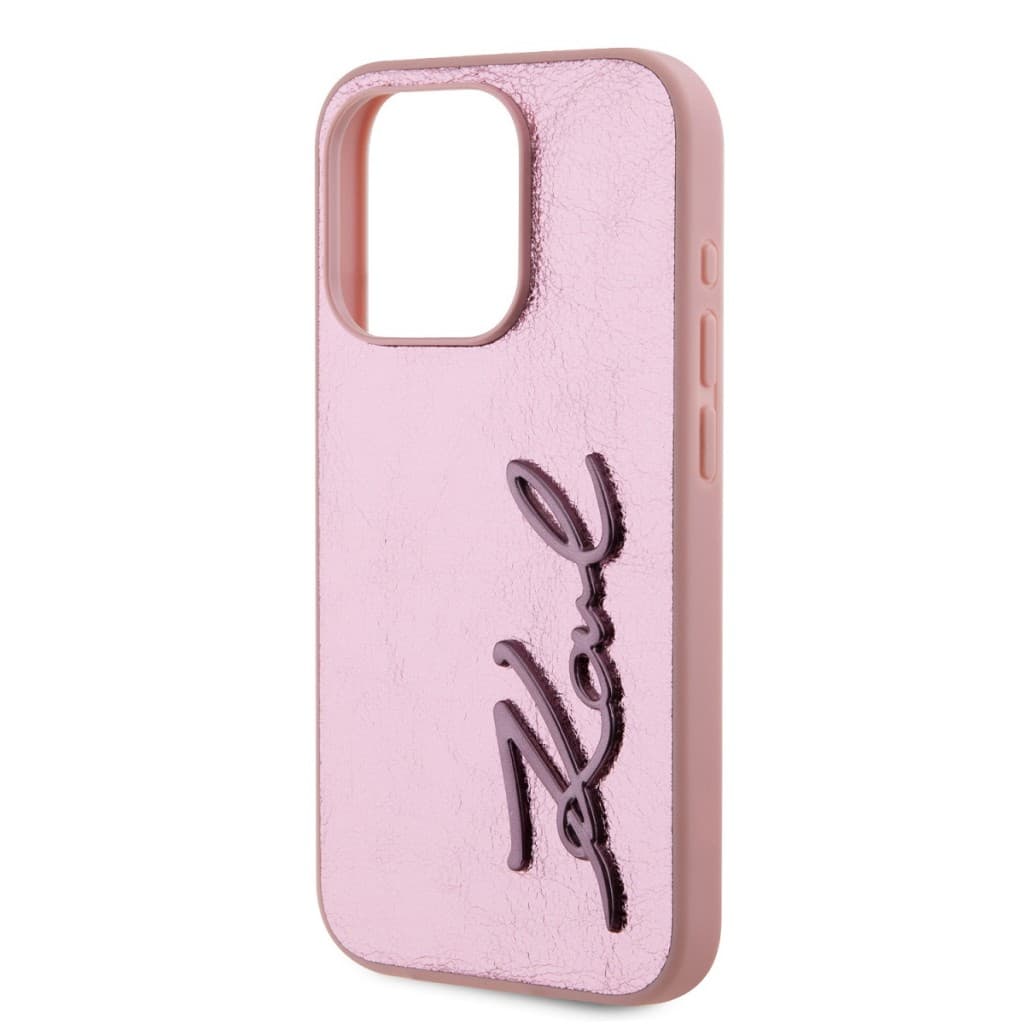 Karl Lagerfeld Wrinkled PU Signature Logo Zadní Kryt pro iPhone 15 Pro Max Pink - náhled 4