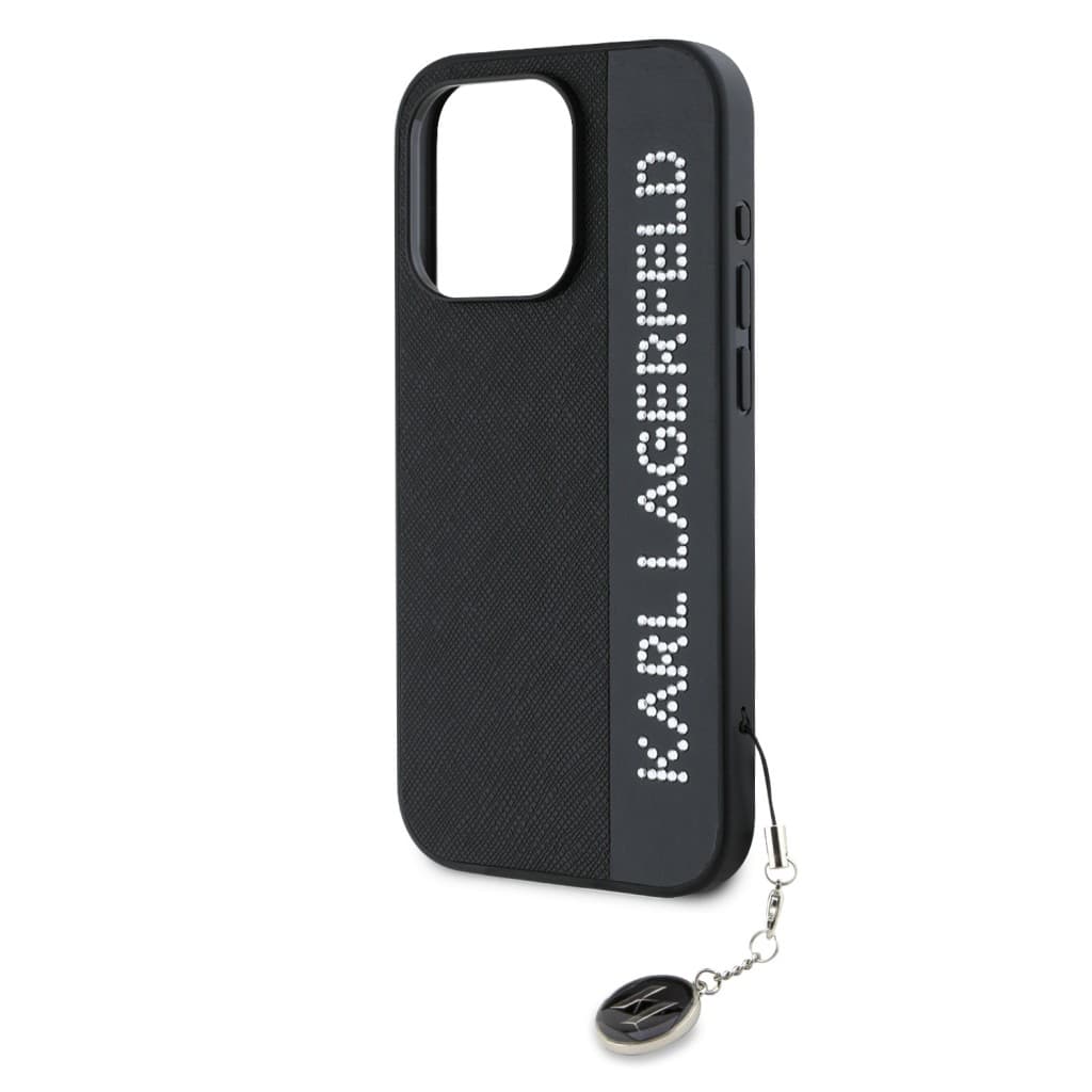 Karl Lagerfeld PU Saffiano Rhinestone Charm Zadní Kryt pro iPhone 15 Pro Max Black - náhled 4