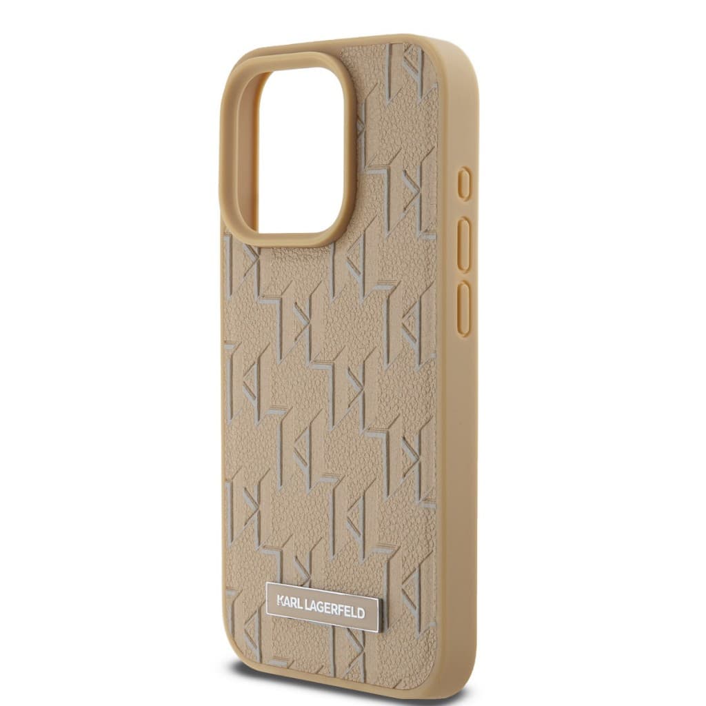 Karl Lagerfeld PU Leather Monogram Metal Logo MagSafe Zadní Kryt pro iPhone 15 Pro Max Beige - náhled 4