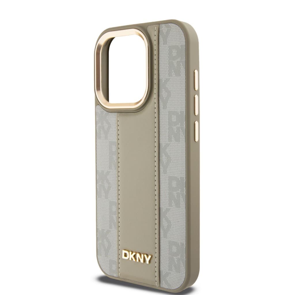 DKNY PU Leather Checkered Pattern Magsafe Zadní Kryt pro iPhone 15 Pro Beige - náhled 4